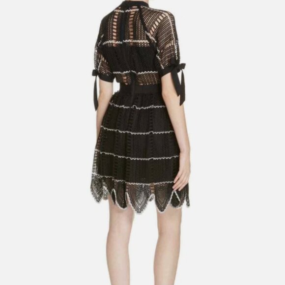 Self Portrait Scallop Hem Crochet Mini Dress US 4 - Picture 2 of 10